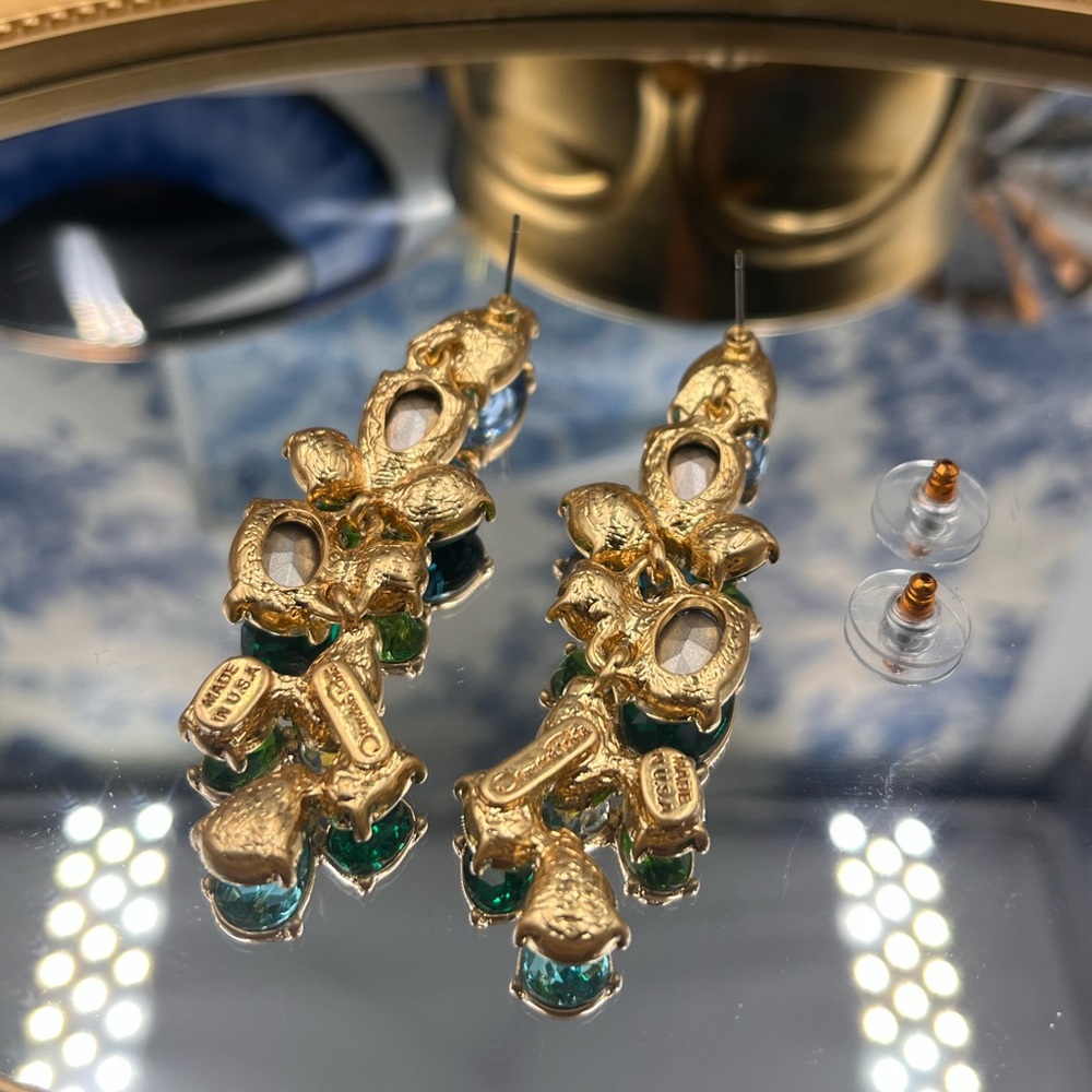 🆕 OSCAR DE LA RENTA 🧿 NWOT Scramble Crystal-Embellished Earrings - Blue Green - Picture 6 of 15